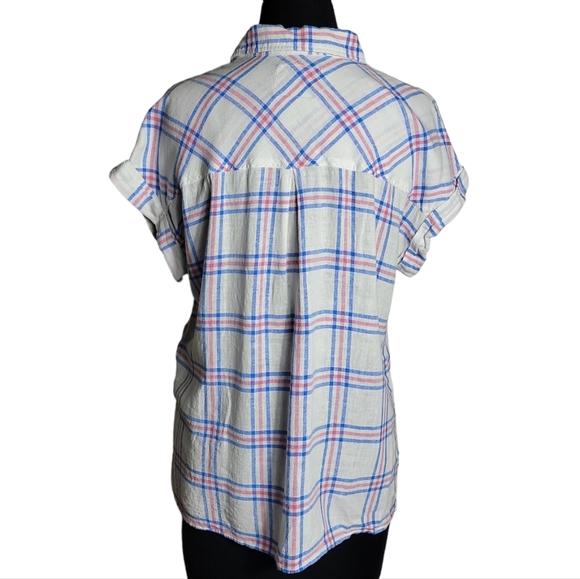 Rails whitney button down short sleeve plaid high low top size medium - Picture 2 of 9